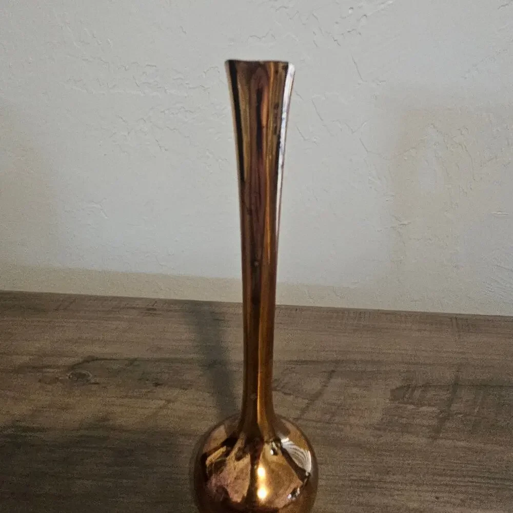 Vintage Silver Plated Bud Vase Gold Tone 7" Slender Mod MCM Japan Renaissance - Picture 5 of 12